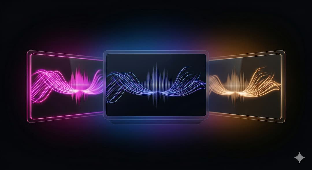 Remix interface with colorful audio waveforms.